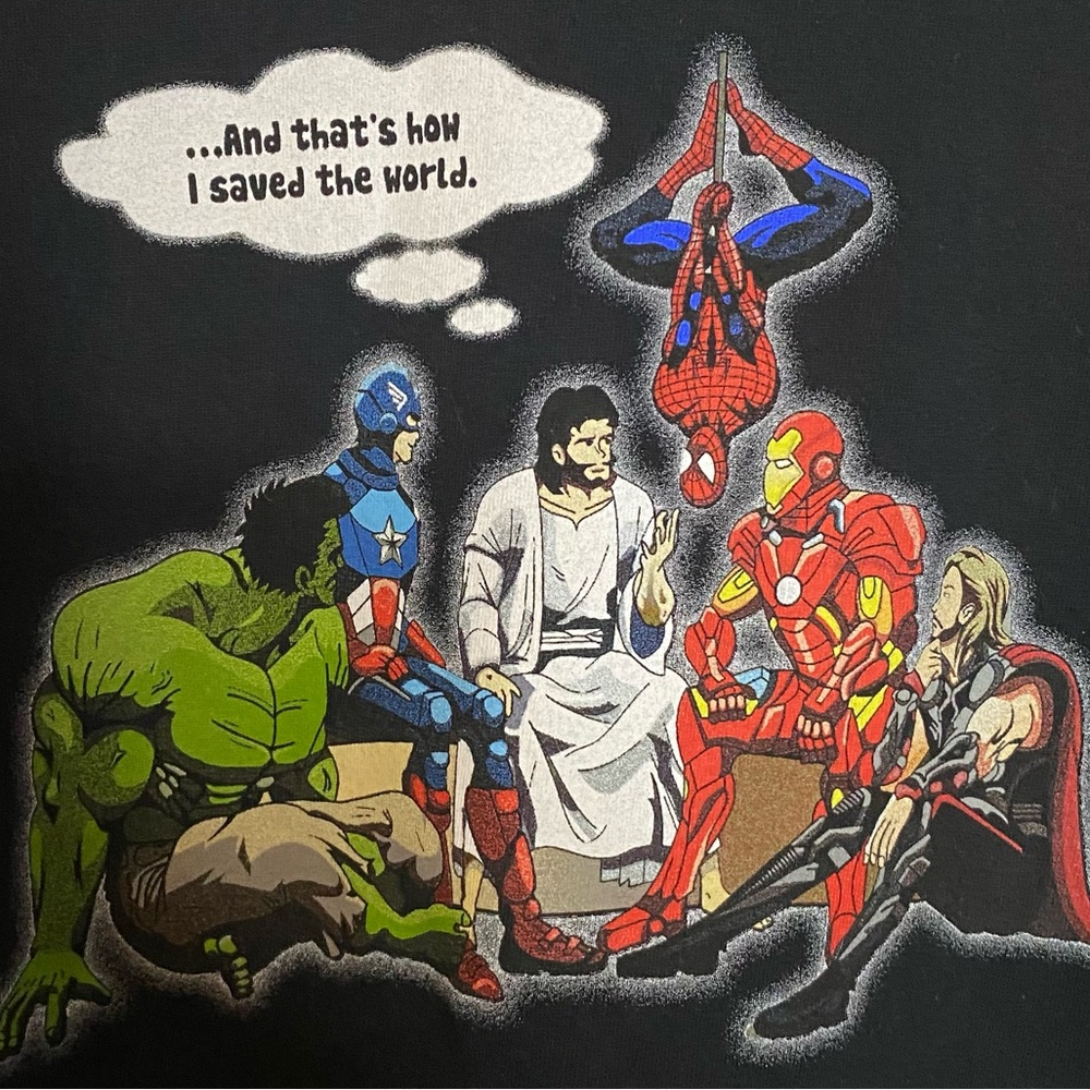 Vintage Y2K Avengers Parody Jesus Tee Superhero of Superheroes Long Sleeve 3XL